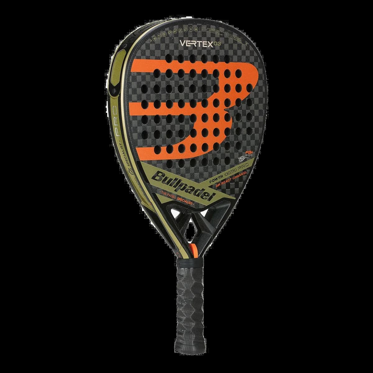 Paleta Bullpadel Vertex 03 2023, vista en tres cuartos